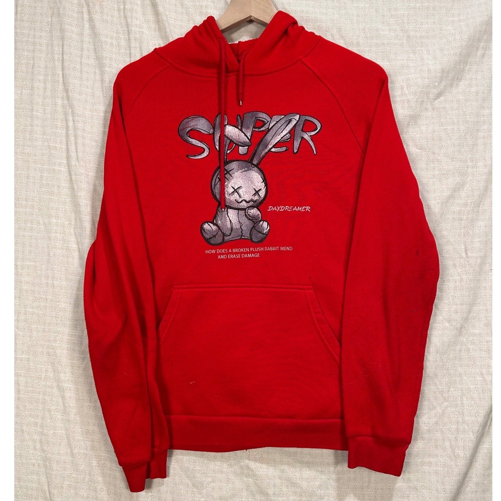Super Daydreamer Mens Red Stitch Graphic Hoodie Sweatshirt Size‎ Measured #2148
